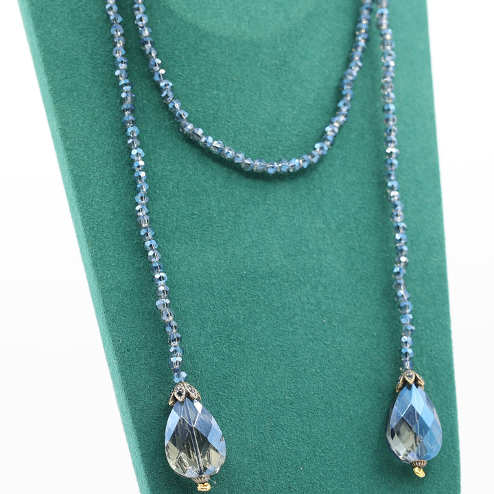 Heidi Daus "Lux Be A Lady" Beaded Blue Tone Crystal Lariat Necklace
