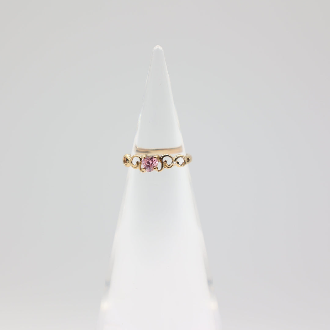 10k Yellow Gold Pink Heart Stone Ring Size 4