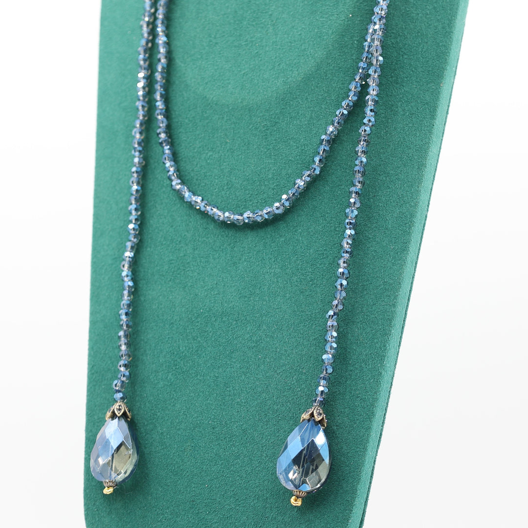 Heidi Daus "Lux Be A Lady" Beaded Blue Tone Crystal Lariat Necklace