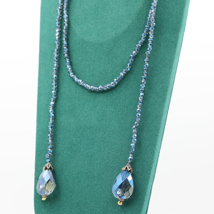 Heidi Daus "Lux Be A Lady" Beaded Blue Tone Crystal Lariat Necklace