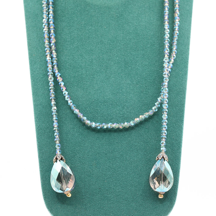 Heidi Daus "Lux Be A Lady" Beaded Aqua Tone Crystal Lariat Necklace