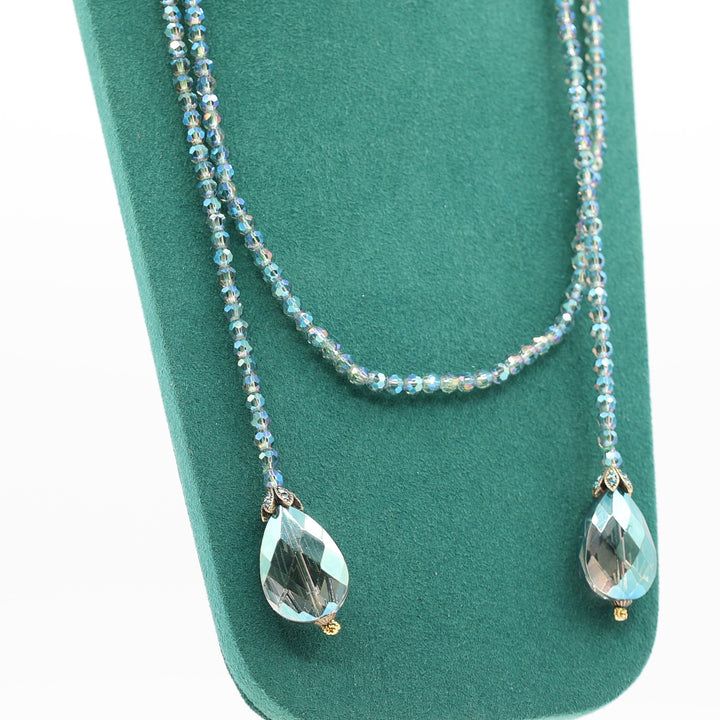 Heidi Daus "Lux Be A Lady" Beaded Aqua Tone Crystal Lariat Necklace