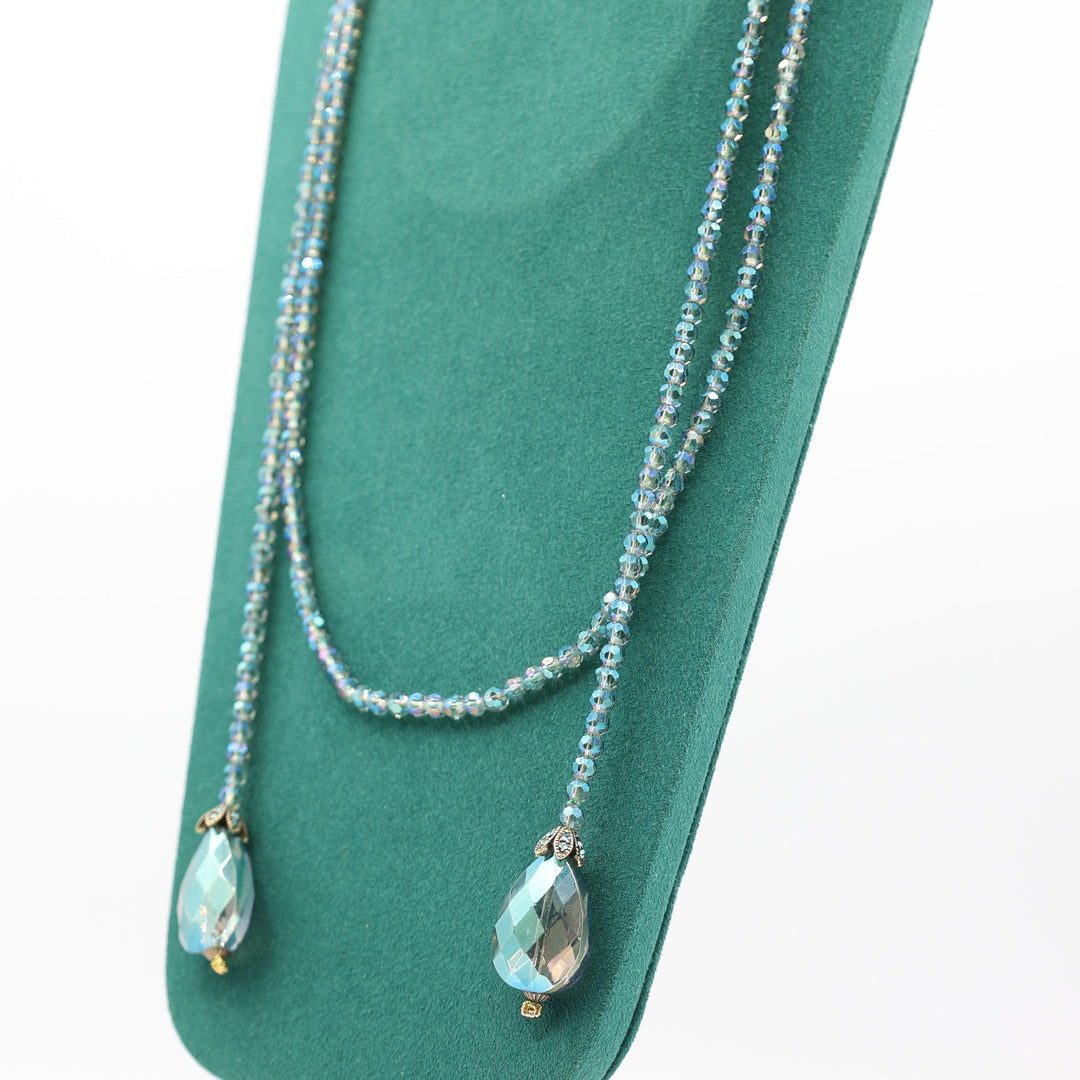 Heidi Daus "Lux Be A Lady" Beaded Aqua Tone Crystal Lariat Necklace