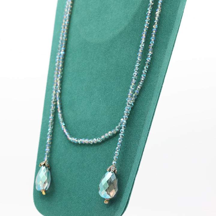 Heidi Daus "Lux Be A Lady" Beaded Aqua Tone Crystal Lariat Necklace