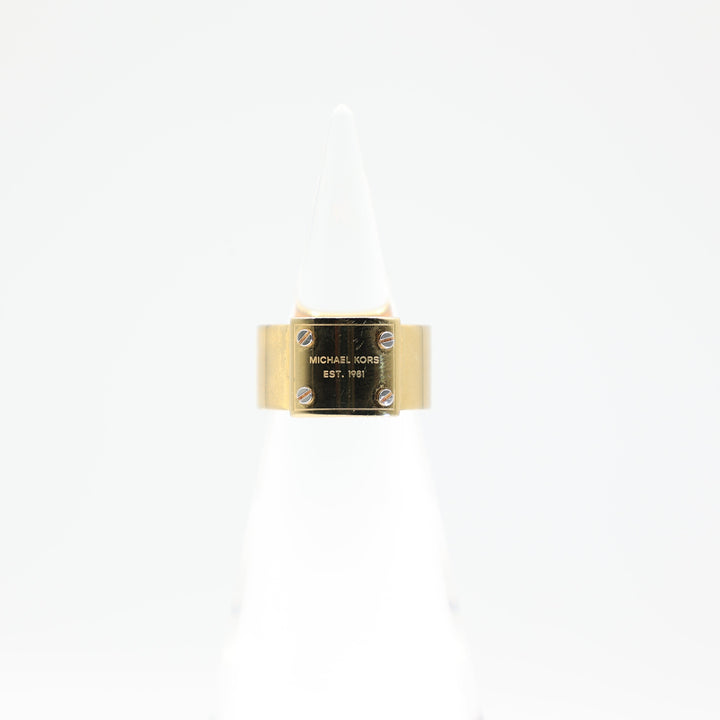 Michael Kors Gold Tone Logo Wide Ring Size 7