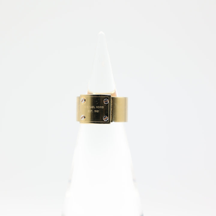 Michael Kors Gold Tone Logo Wide Ring Size 7