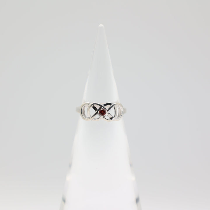 925 Sterling Silver Infinity 3mm Garnet Stone Ring Size 9