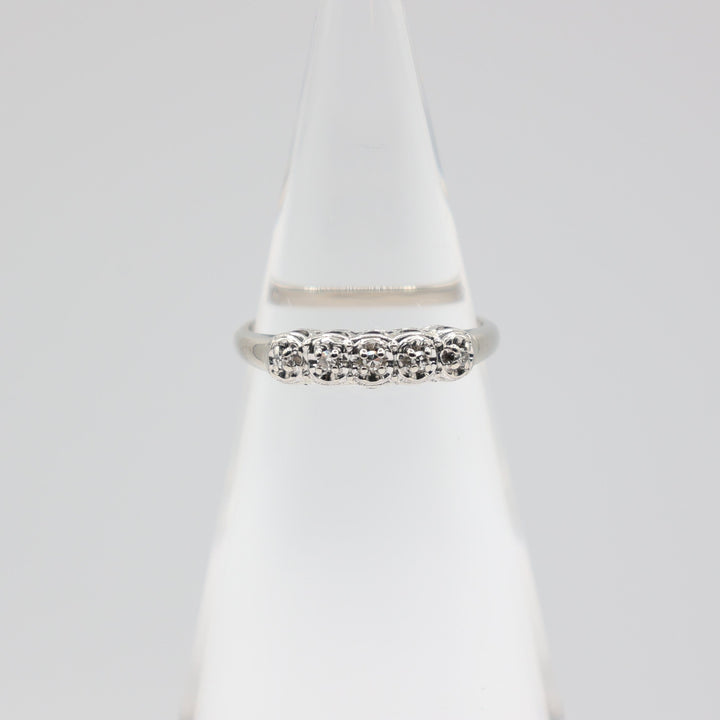 14k White Gold with Five White Diamonds Ring – Size 6.75