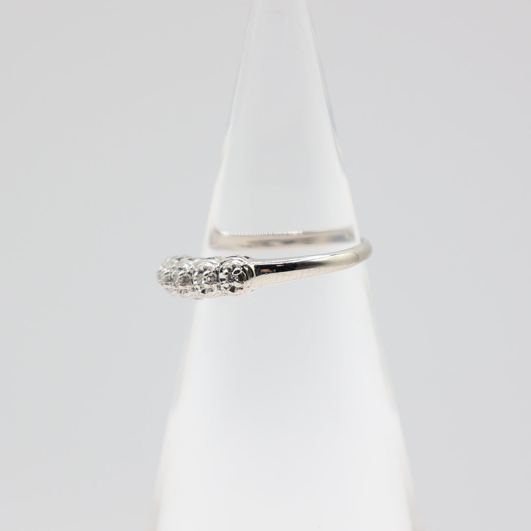 14k White Gold with Five White Diamonds Ring – Size 6.75