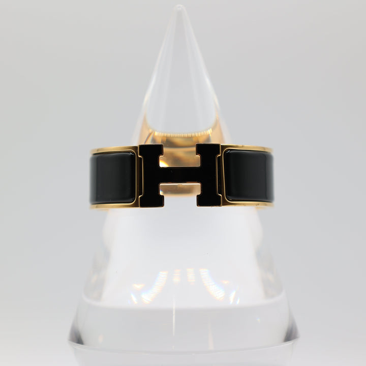 HERMES Yellow Gold Plated Cuff Bracelet w/ "H"