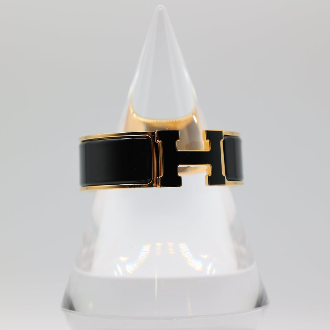 HERMES Yellow Gold Plated Cuff Bracelet w/ "H"
