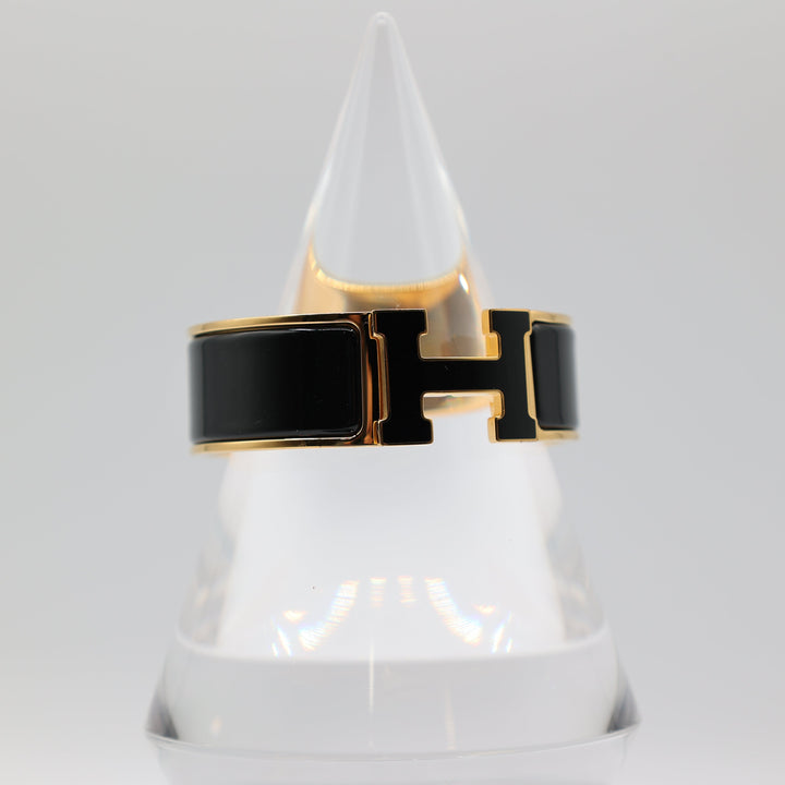 HERMES Yellow Gold Plated Cuff Bracelet w/ "H"