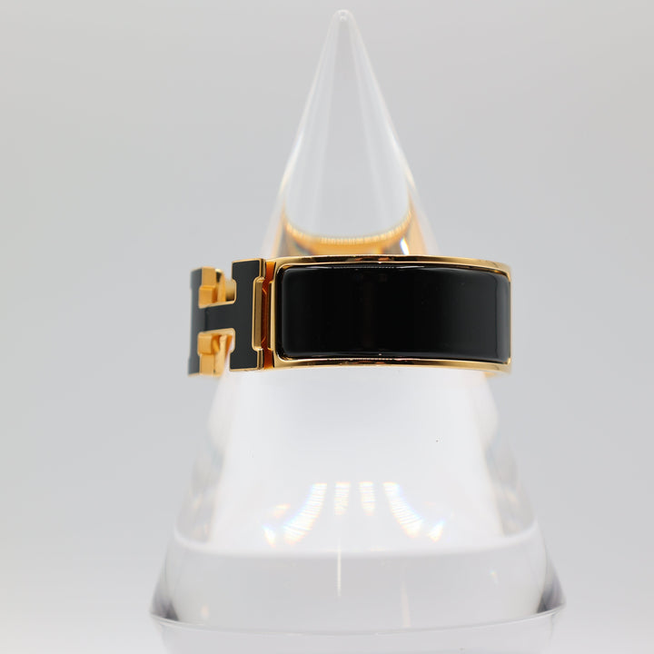 HERMES Yellow Gold Plated Cuff Bracelet w/ "H"