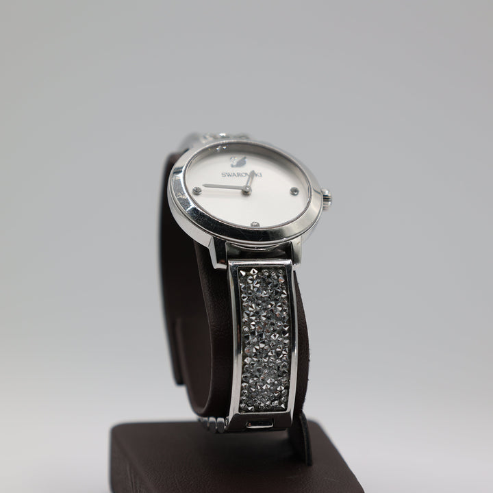 Swarovski Silver Toned With Clustered Rhinestones Watch