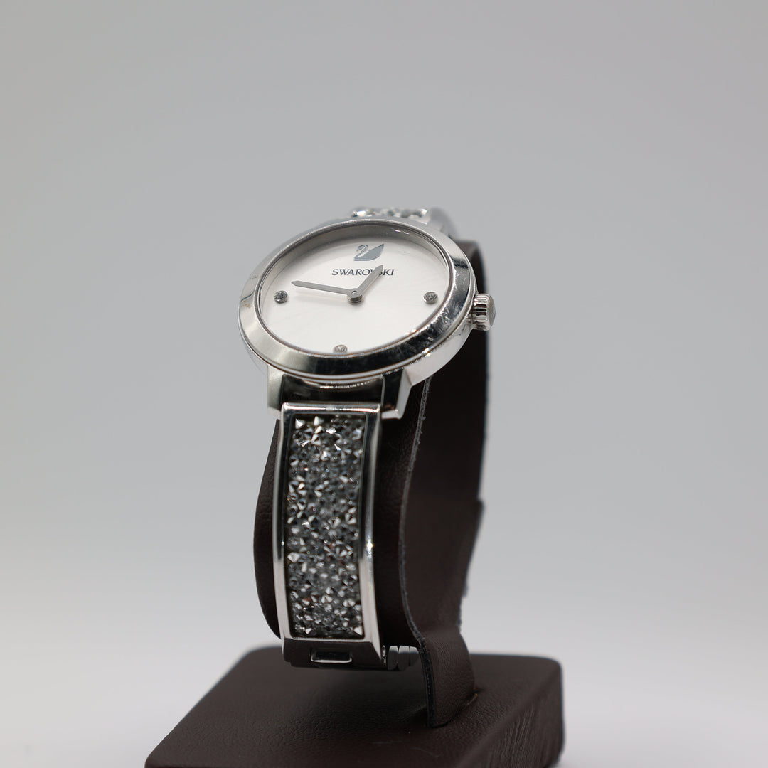 Swarovski Silver Toned With Clustered Rhinestones Watch
