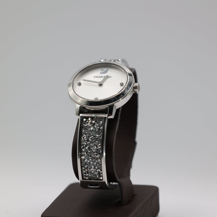 Swarovski Silver Toned With Clustered Rhinestones Watch