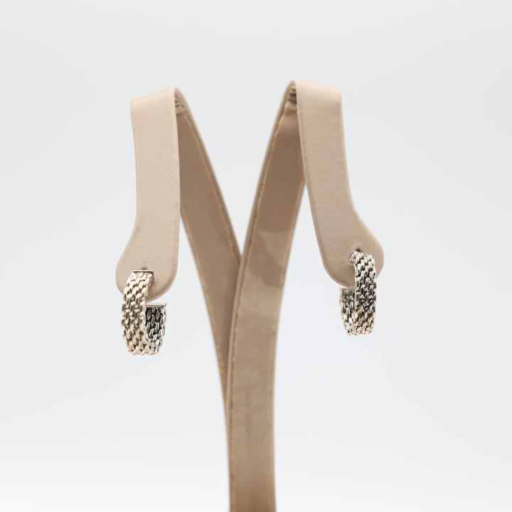 Tiffany and Co 925 Sterling Silver Narrow Somerset Mesh Hoop Earrings