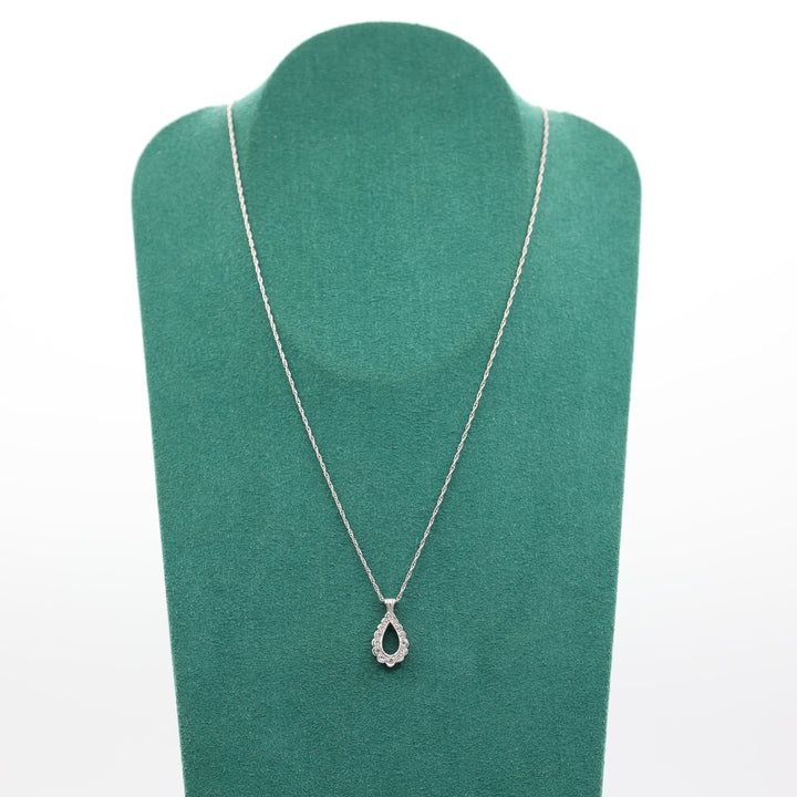 14k White Gold & Diamond Open Pear Shaped Pendant Necklace