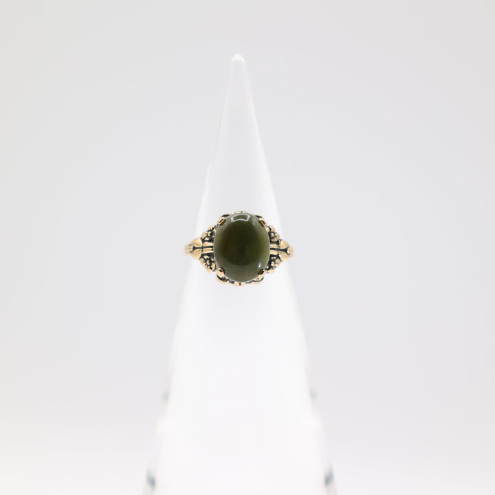 10k Yellow Gold 12x10mm Oval Jade Stone Ring Size 7.5