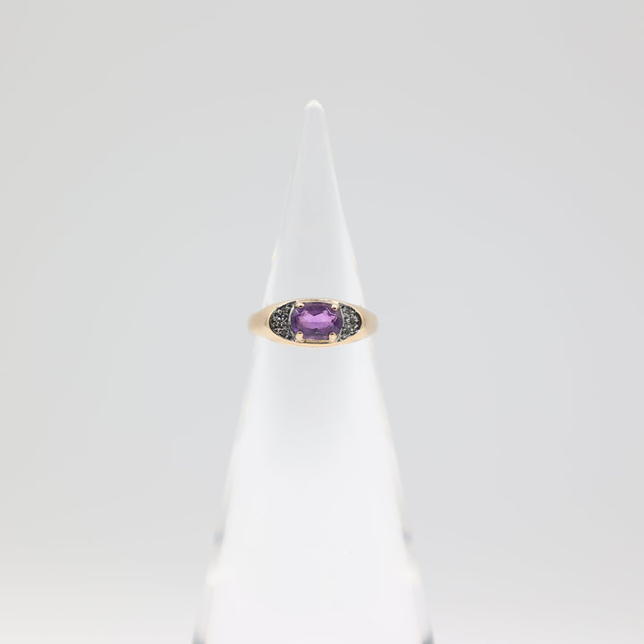 14k Yellow Gold 7x5mm Oval Amethyst Stone & Diamond Accents Ring Size 5.75