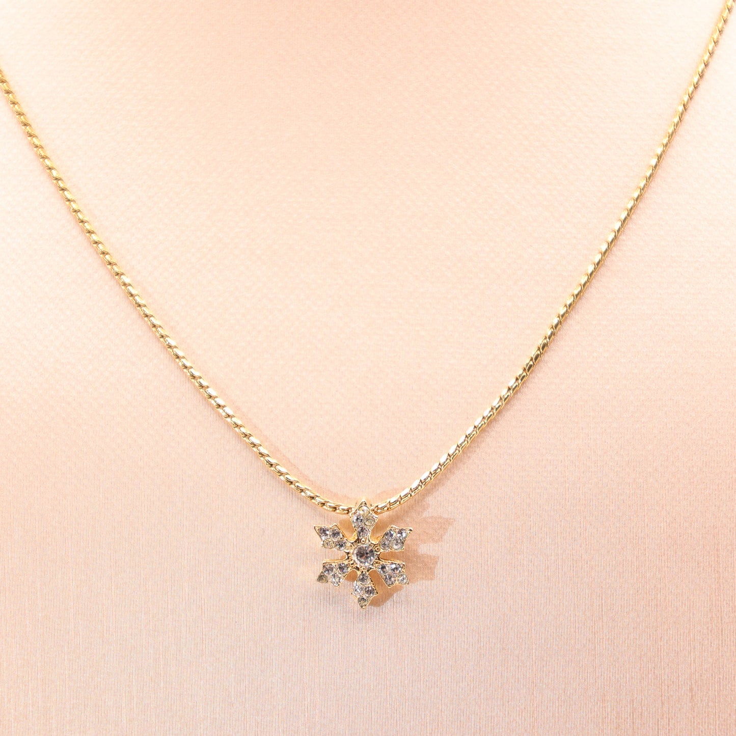 Yellow Gold Plated Swarovski Stone, Snowflake Necklace