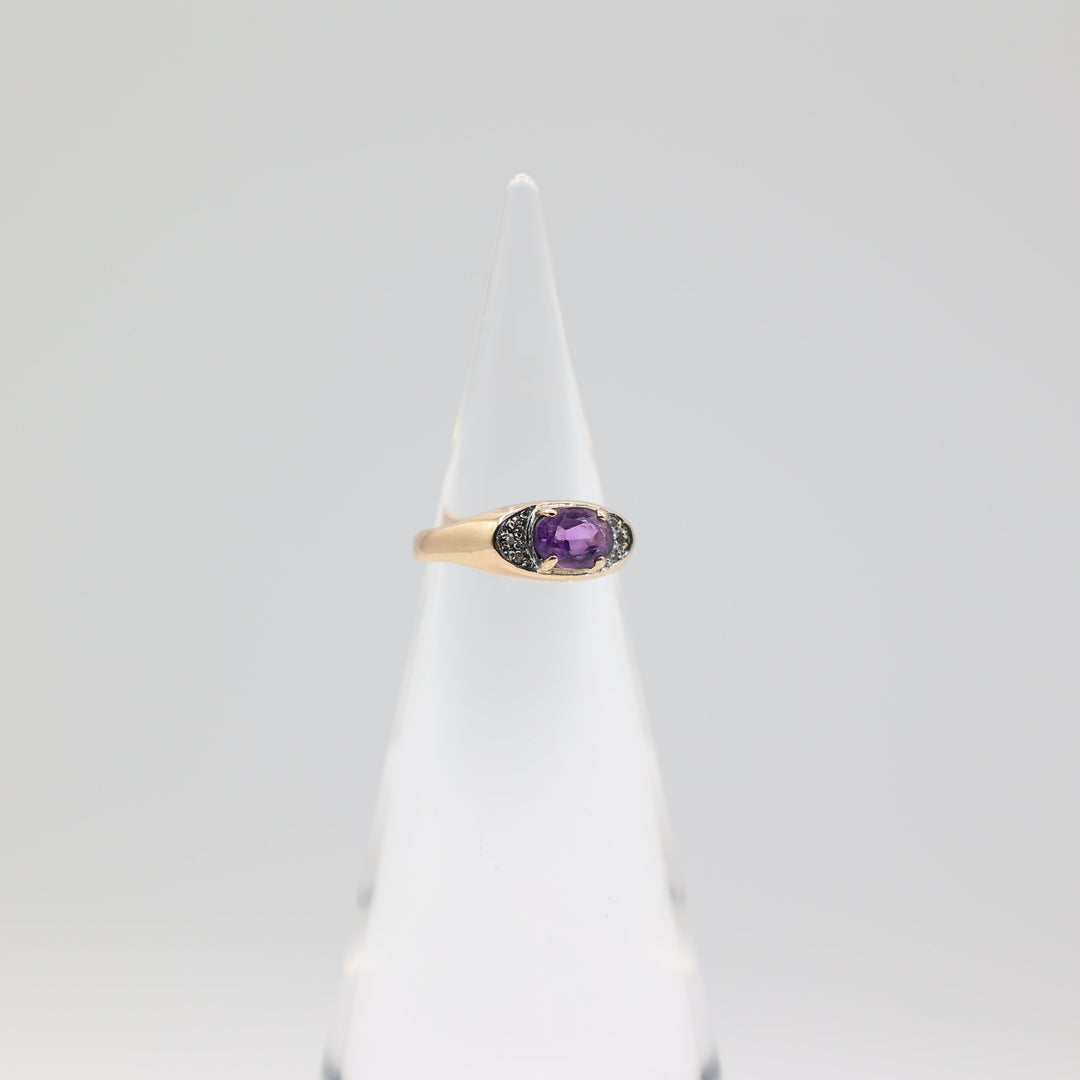 14k Yellow Gold 7x5mm Oval Amethyst Stone & Diamond Accents Ring Size 5.75
