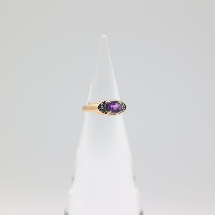 14k Yellow Gold 7x5mm Oval Amethyst Stone & Diamond Accents Ring Size 5.75