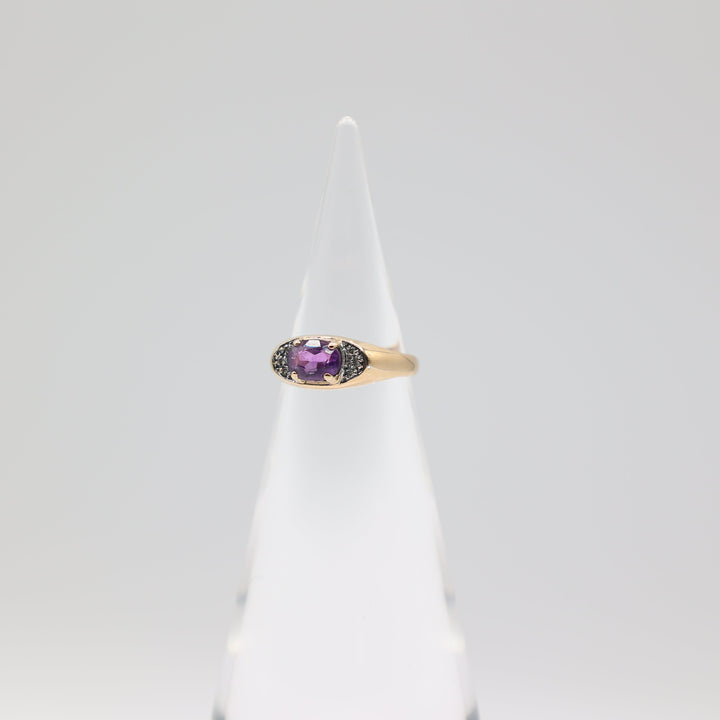 14k Yellow Gold 7x5mm Oval Amethyst Stone & Diamond Accents Ring Size 5.75