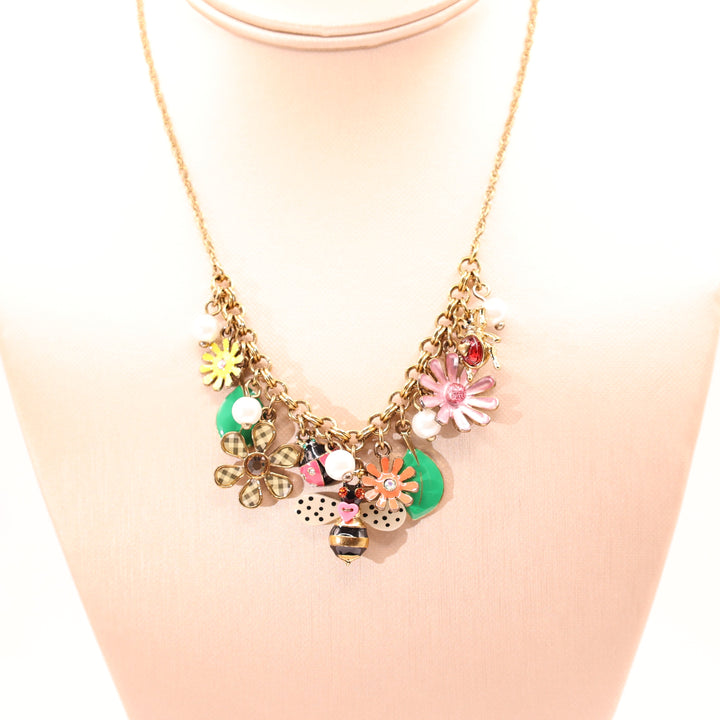 Betsy Johnson Gold Tone Garden Party 18" Charm Necklace 23.91 g
