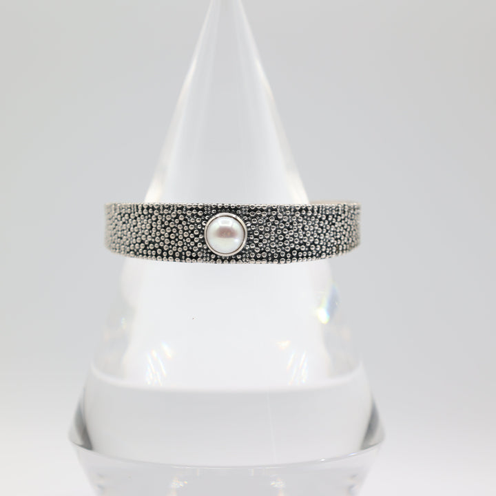 925 Sterling Silver Caviar Pearl Cuff Bracelet