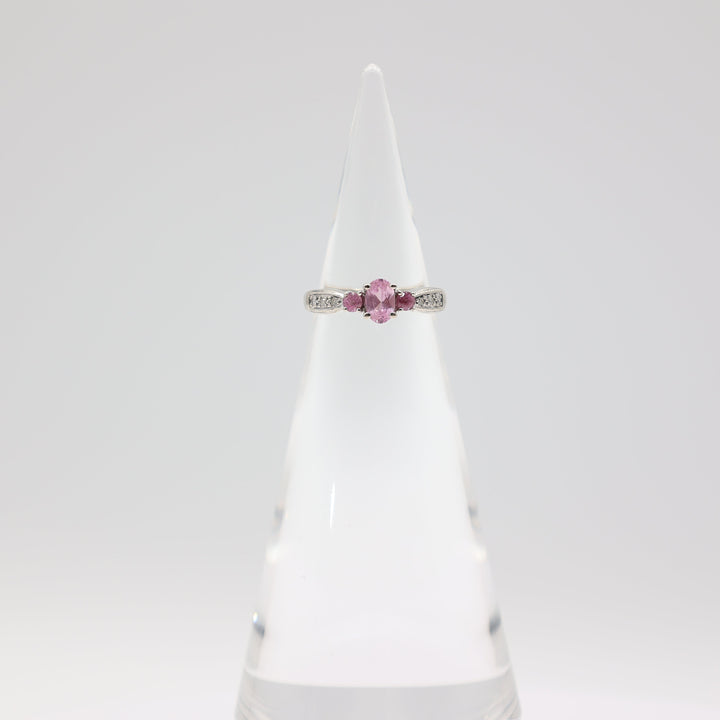 14k White Gold Pink Sapphire and Diamond Ring Size- 5.75