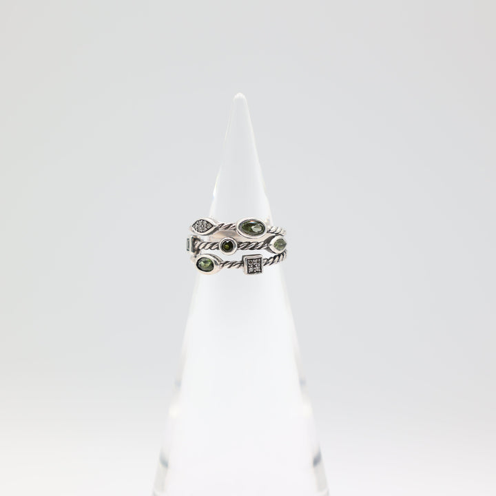 David Yurman 925 Silver Peridot, Tourmaline, & Diamond Confetti Ring Size 5.75