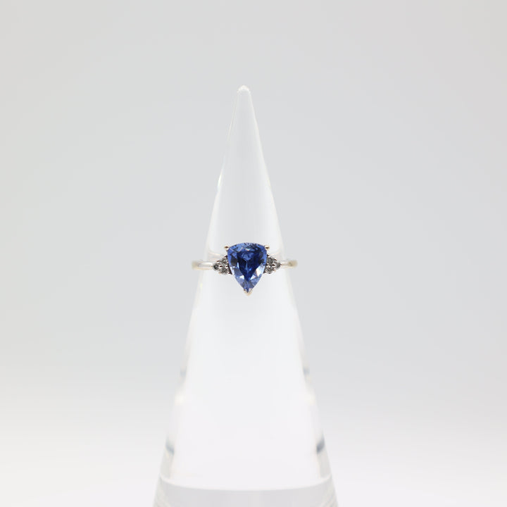 10K White Gold Blue Sapphire Trillion Cut Stone and Diamond Accents Ring Size 9