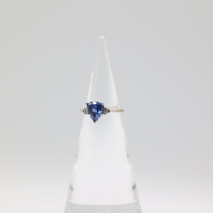 10K White Gold Blue Sapphire Trillion Cut Stone and Diamond Accents Ring Size 9