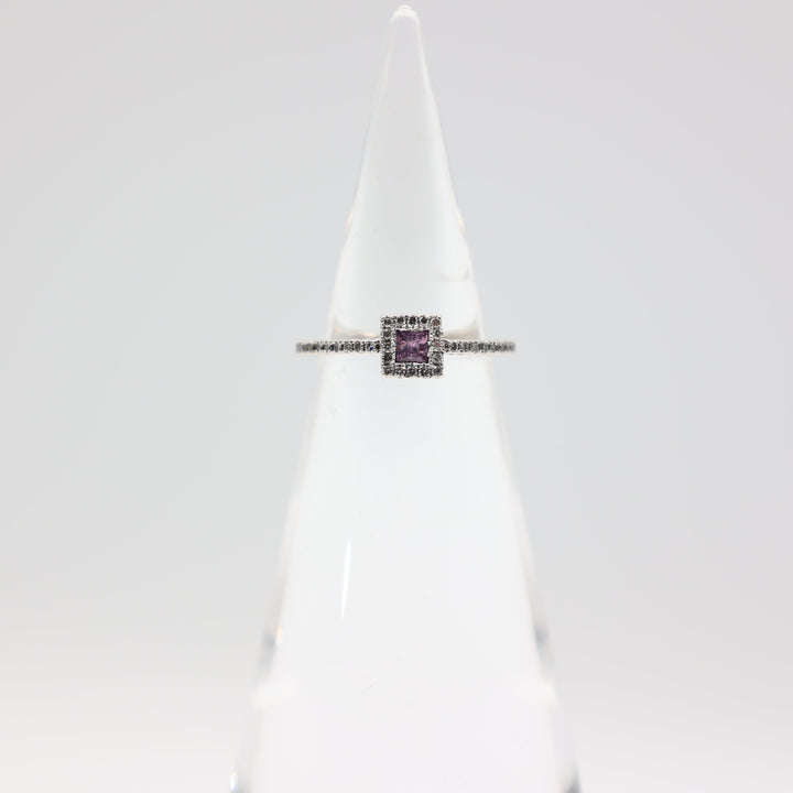 14k White Gold Pink Topaz & Diamond Ring Size- 5.75