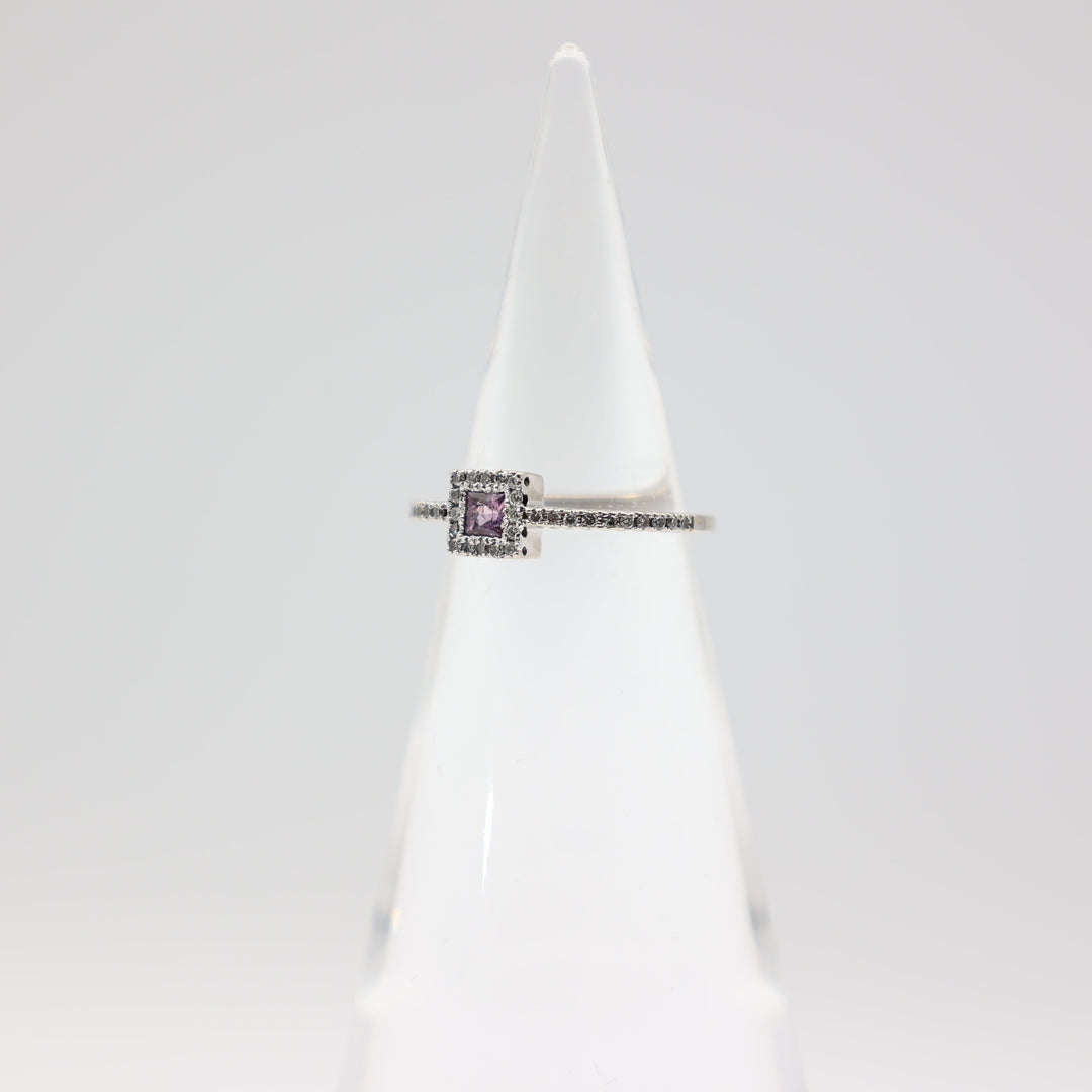 14k White Gold Pink Topaz & Diamond Ring Size- 5.75