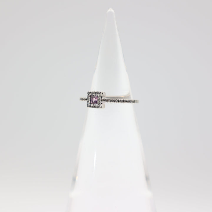 14k White Gold Pink Topaz & Diamond Ring Size- 5.75