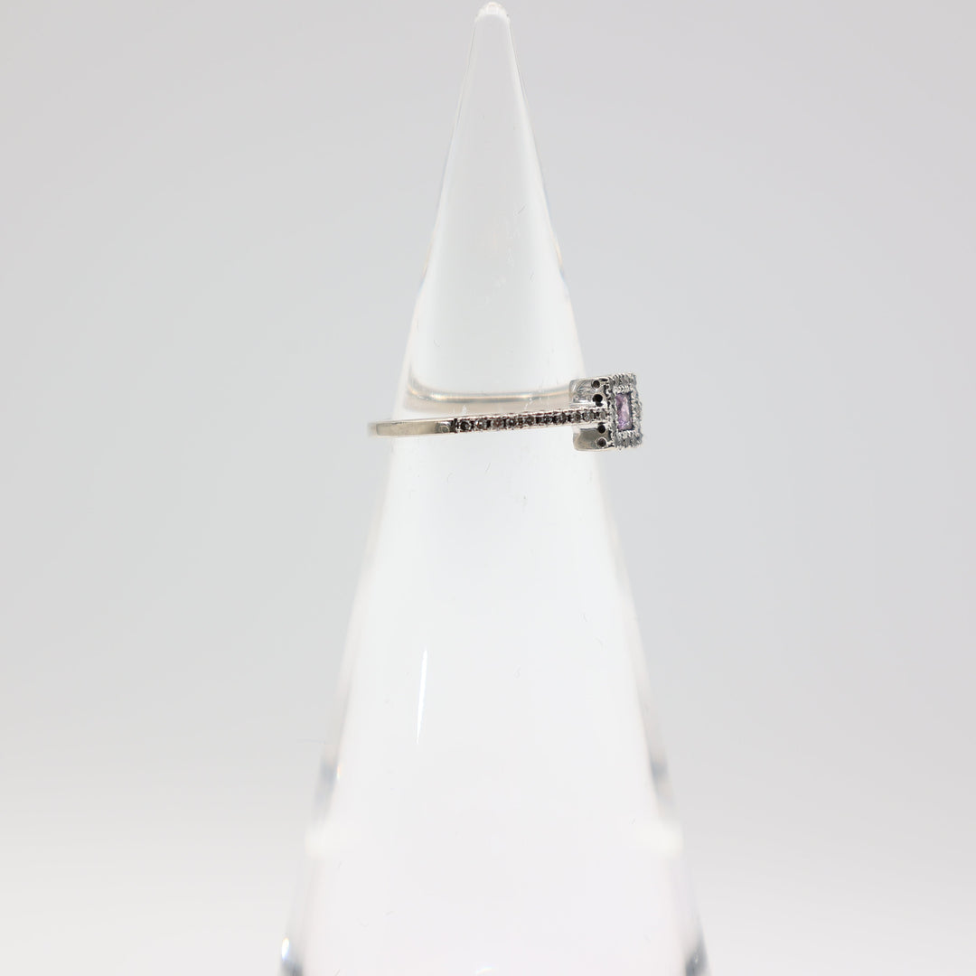 14k White Gold Pink Topaz & Diamond Ring Size- 5.75