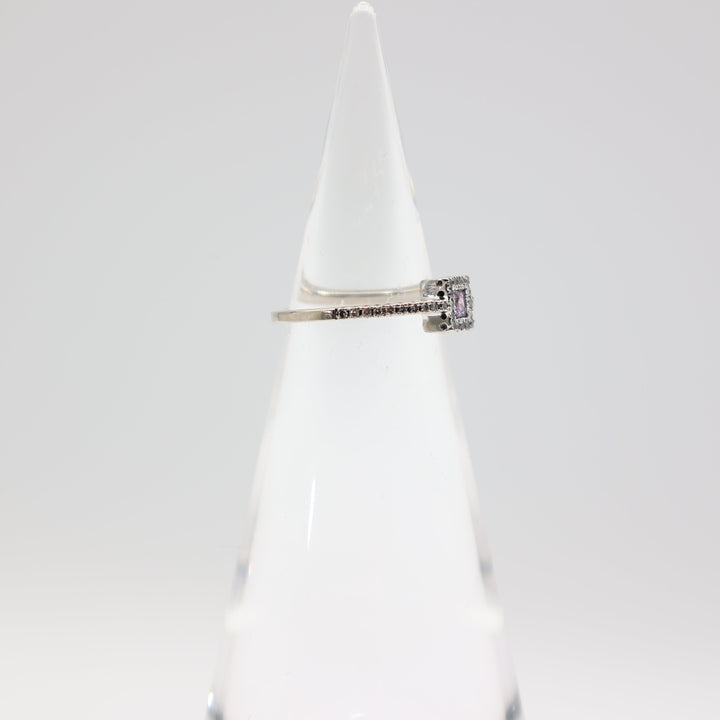 14k White Gold Pink Topaz & Diamond Ring Size- 5.75