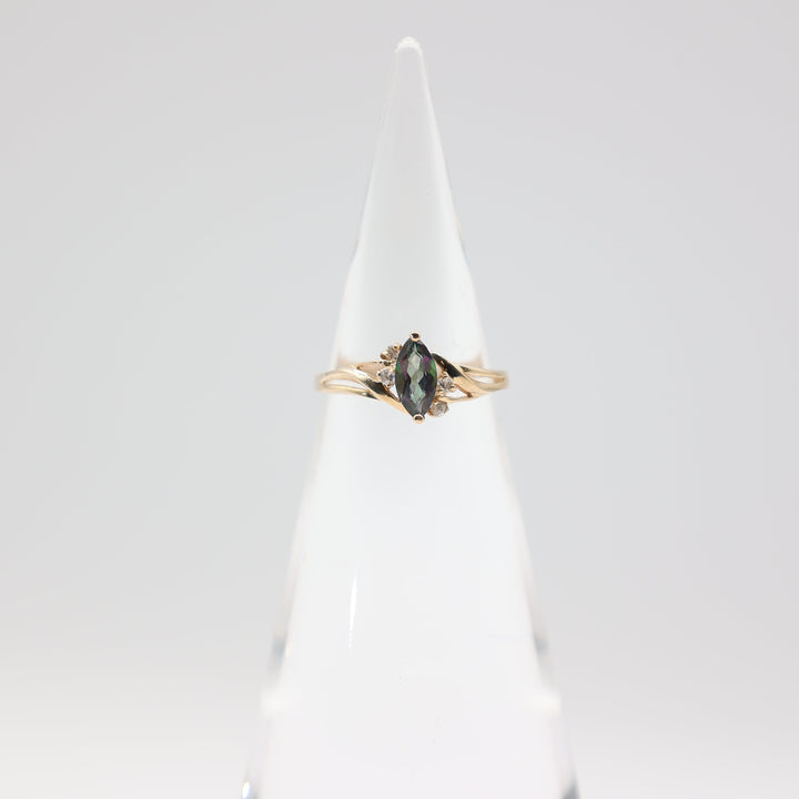 10k Yellow Gold Marquise Cut Mystic Topaz Diamond Accent Ring - Size 6.75 / 1.67 g