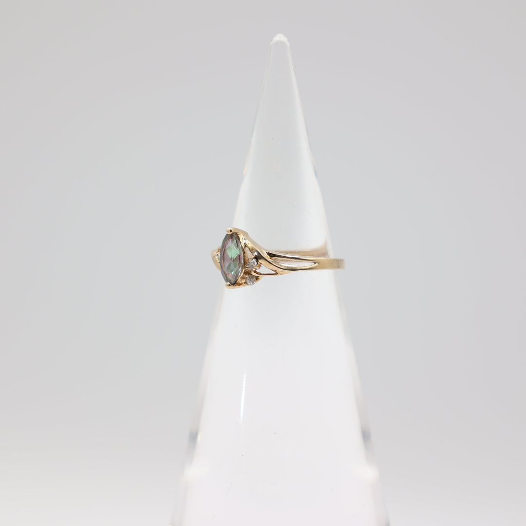10k Yellow Gold Marquise Cut Mystic Topaz Diamond Accent Ring - Size 6.75 / 1.67 g
