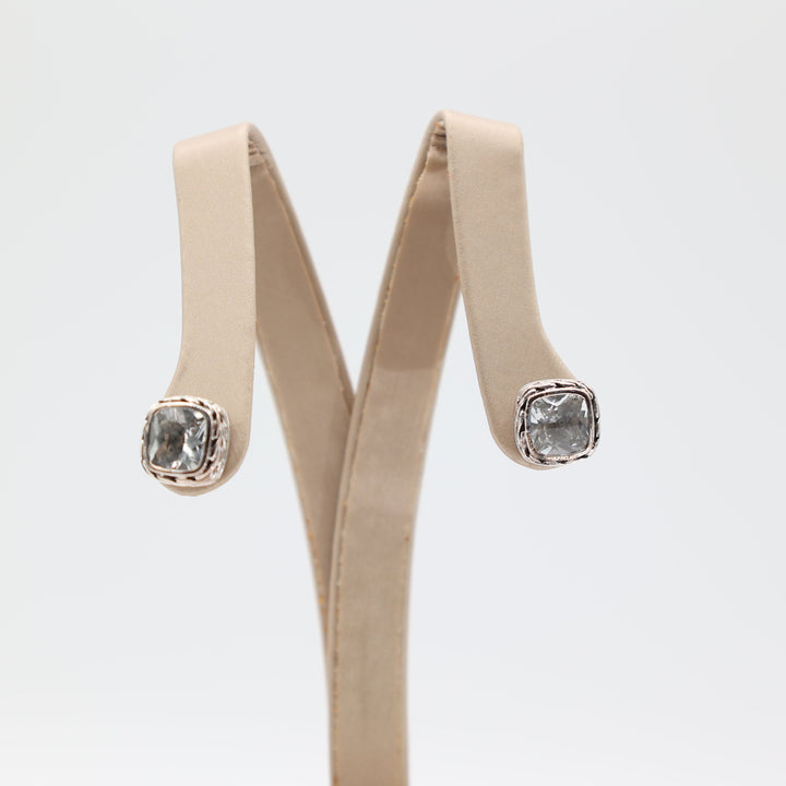 John Hardy 925 Sterling Silver 8mm White Topaz Stud Earrings