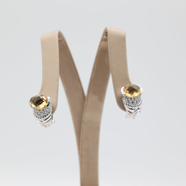 Judith Ripka Multifaceted Citrine Omega Back Sterling Silver 925 Earrings