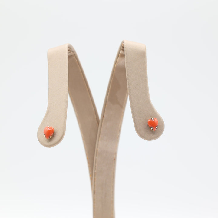 14k Yellow Gold Heart Shaped Coral Stud Earrings