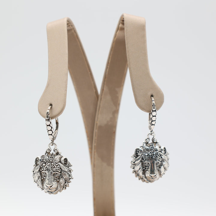925 Sterling Silver Sarda Lion Dangle Earrings