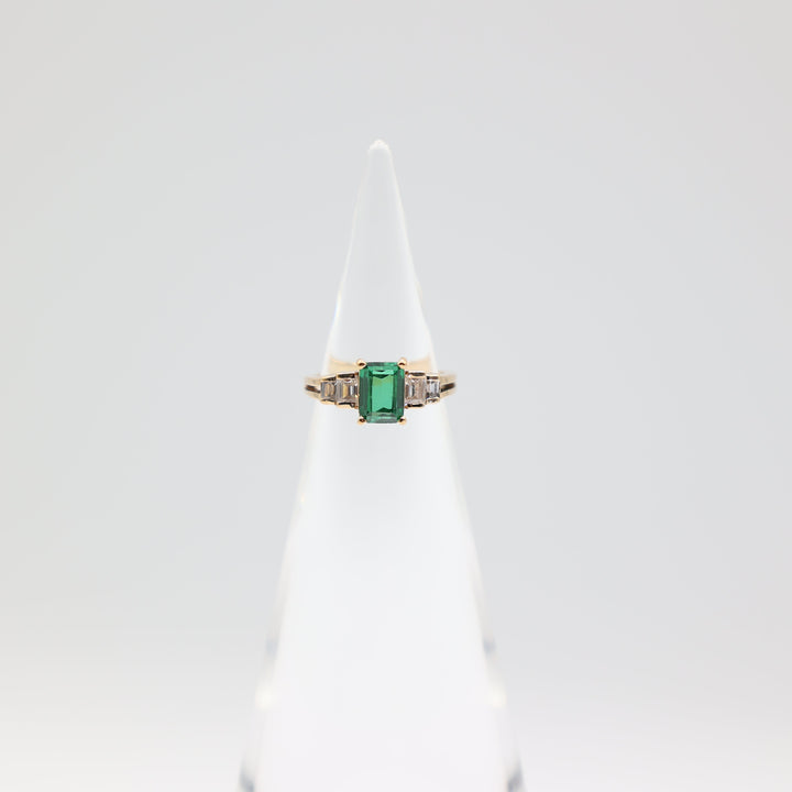 14k Yellow Gold Emerald Cut Green Spinel Ring Size 4