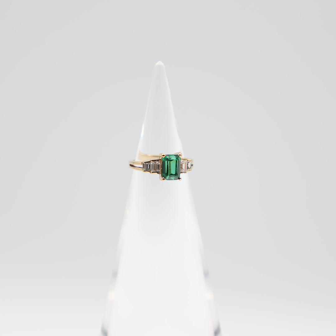 14k Yellow Gold Emerald Cut Green Spinel Ring Size 4