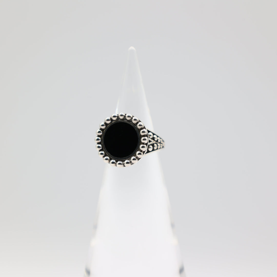 Lagos 925 Sterling Silver Black Onyx Caviar Ring Size 6.75