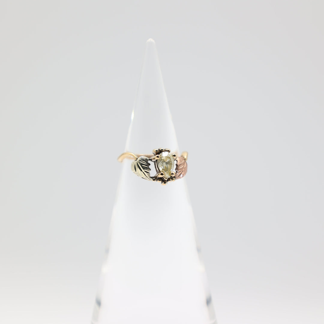 10K Two Toned Rose Gold and Yellow Gold Leaf Pear Shaped Stone Ring Size 8