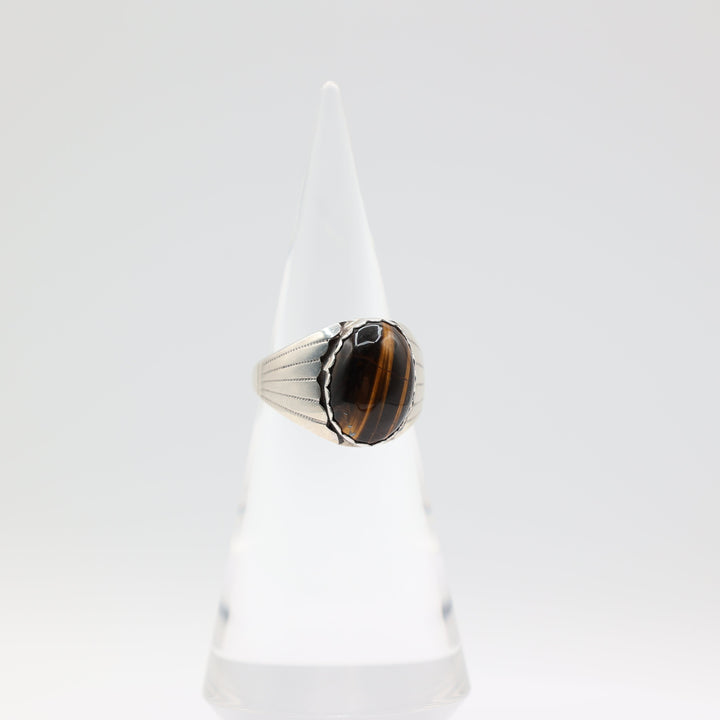 925 Sterling Silver Tigers Eye 18x13mm Oval Stone Ring Size 12.5